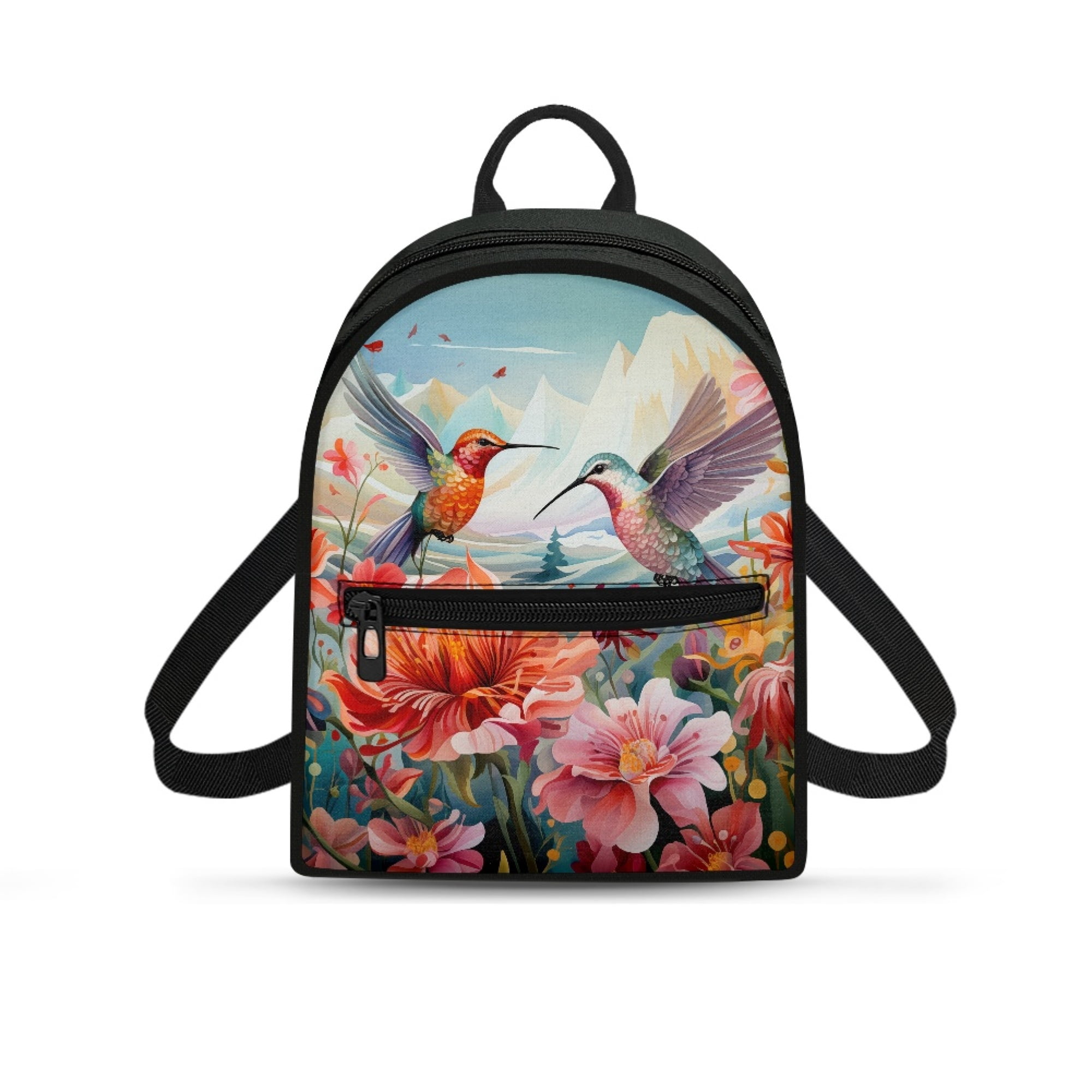 Eheartsgir Hummingbird Floral Print Mini Backpack with Front Pocket Lightweight Small Backpack for Travel Polyester Lightweight Handbag for Shopping