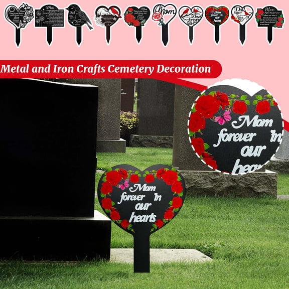 Grave Decorations for Cemetery Memorial Stake with Red Rose | Sympathy Gift and Remembrance Gift for Loss of Mom | Metal Yard Art for Cemetery Lawn | Outdoor Garden Decor 1 Piece