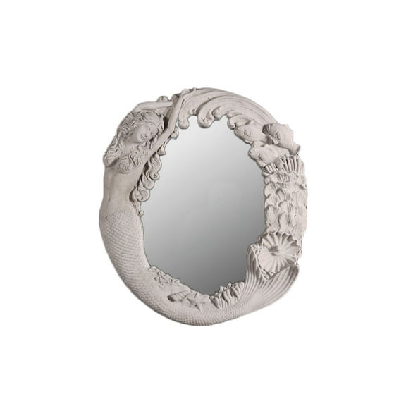 Mermaid Wall Mirror Long Hair Sea Maiden and Fish Scene 3D Frame Roman Stone