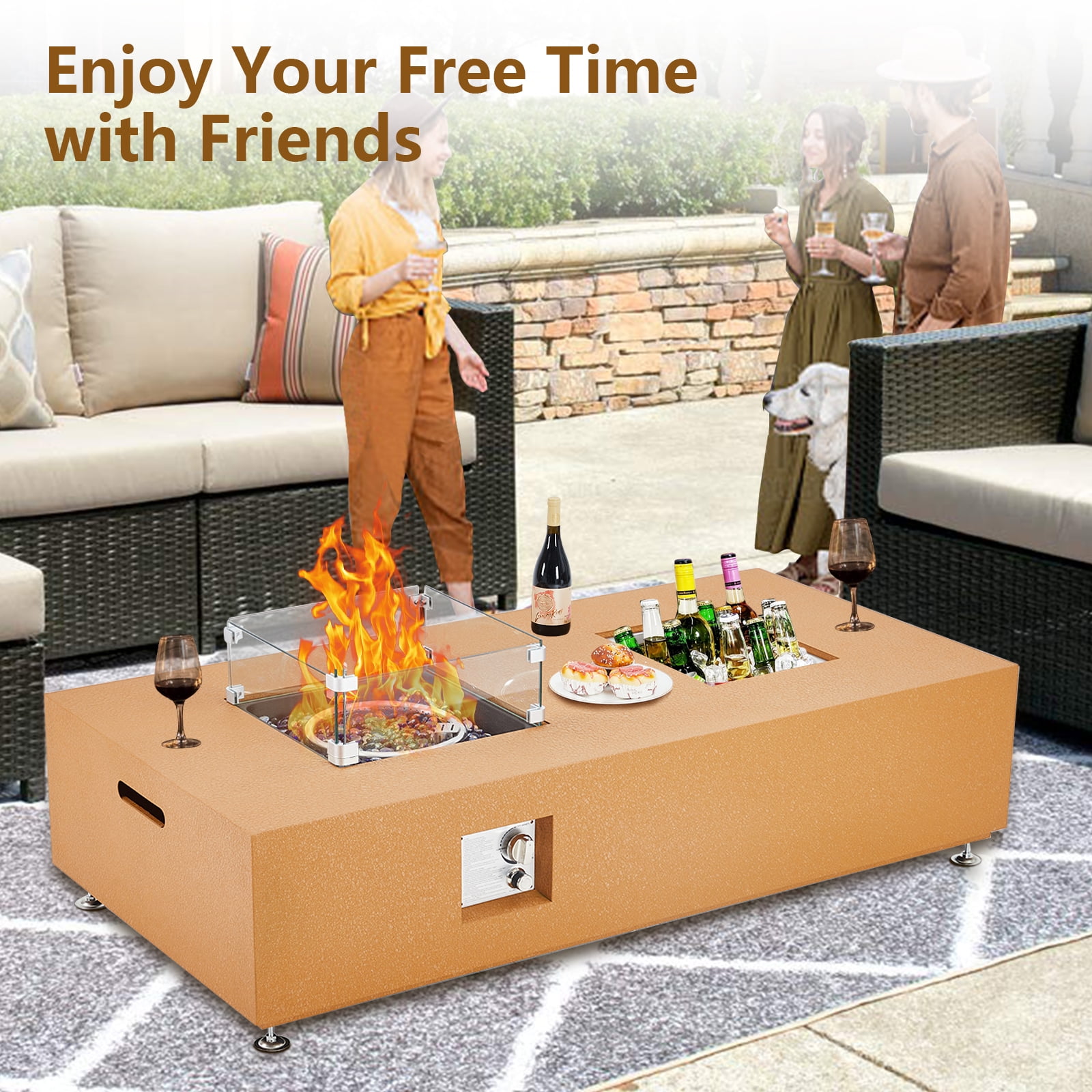 48-Inch Outdoor Gas Fire Pit Table,50,000 BTU for Powerful Patio Heat,All-Weather Design with Wind Guard, Rain Cover & Hidden Tank Storage