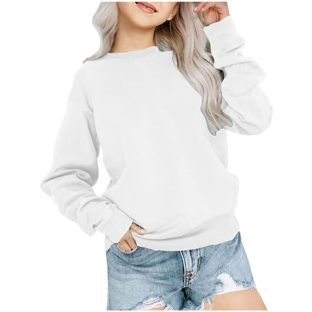 cfhntfmh Chandail en Molleton pour Enfants Filles Garçons Décontracté Automne Col Rond Uni Chandail Décontracté Manches Longues T-Shirts 4-12 Ans