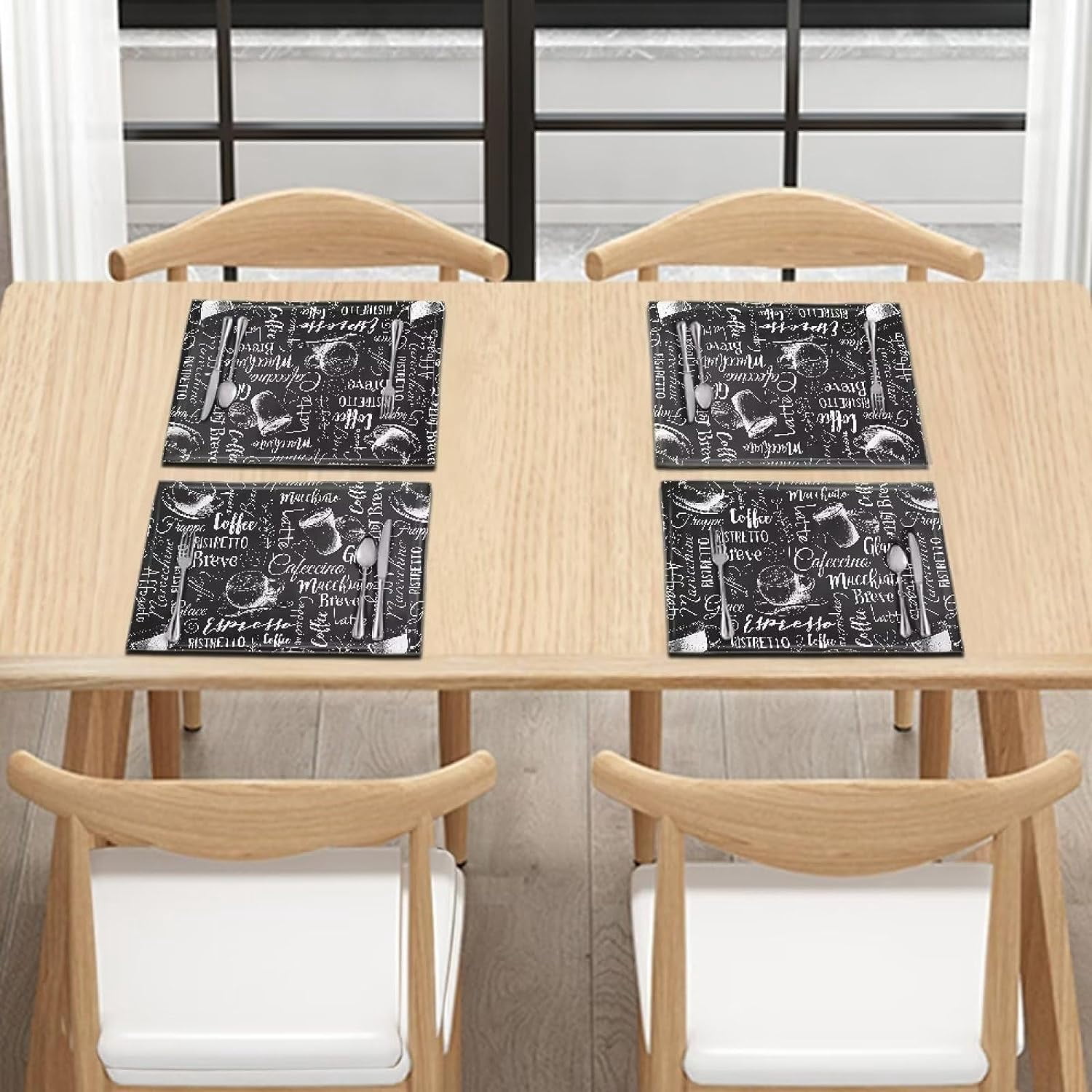 Placemat linen Weave Table Mats Set of 6, Durable Scratch Resistant Waterproof Oil-Proof Dining Table Heat Stain Resistant Placemats, Coffee Vintage Black