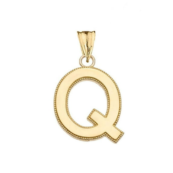 PERSONALIZED YELLOW GOLD MILGRAIN INITIAL PENDANT NECKLACE : 14K Pendant with 18" chain
