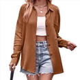 thumbnail image 3 of Camisas de Algodón para Mujer, de Larga, Estilo Boyfriend, con Cuello y Bolsillos. Café M, 3 of 10