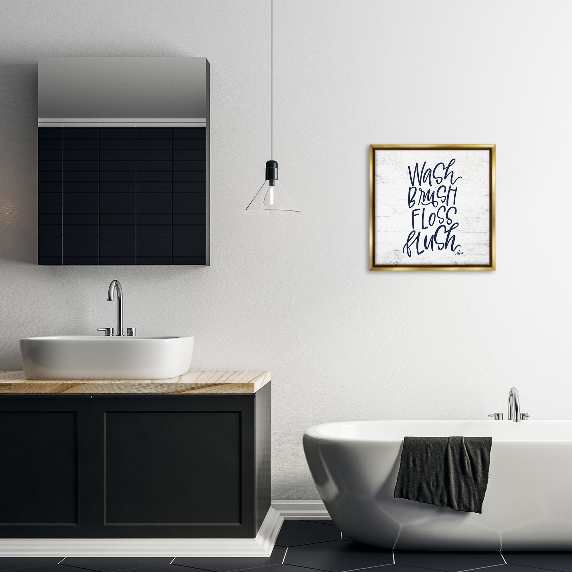 Stupell Industries Rustic Bathroom Rules Typography Painting Gold Floater Framed Canvas Art Print Wall Art, 18 x 18