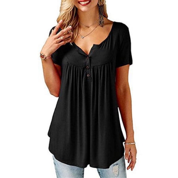 Viworld Women Summer Tunic Tops Plus Size Casual Loose Top Blouse Solid T-Shirt S-5XL