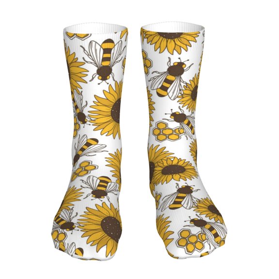 KLL Sunflowers and Bees Print Womens Crew Socks Athletic Middle Tube Long Socks Novelty Socks Gifts For Men
