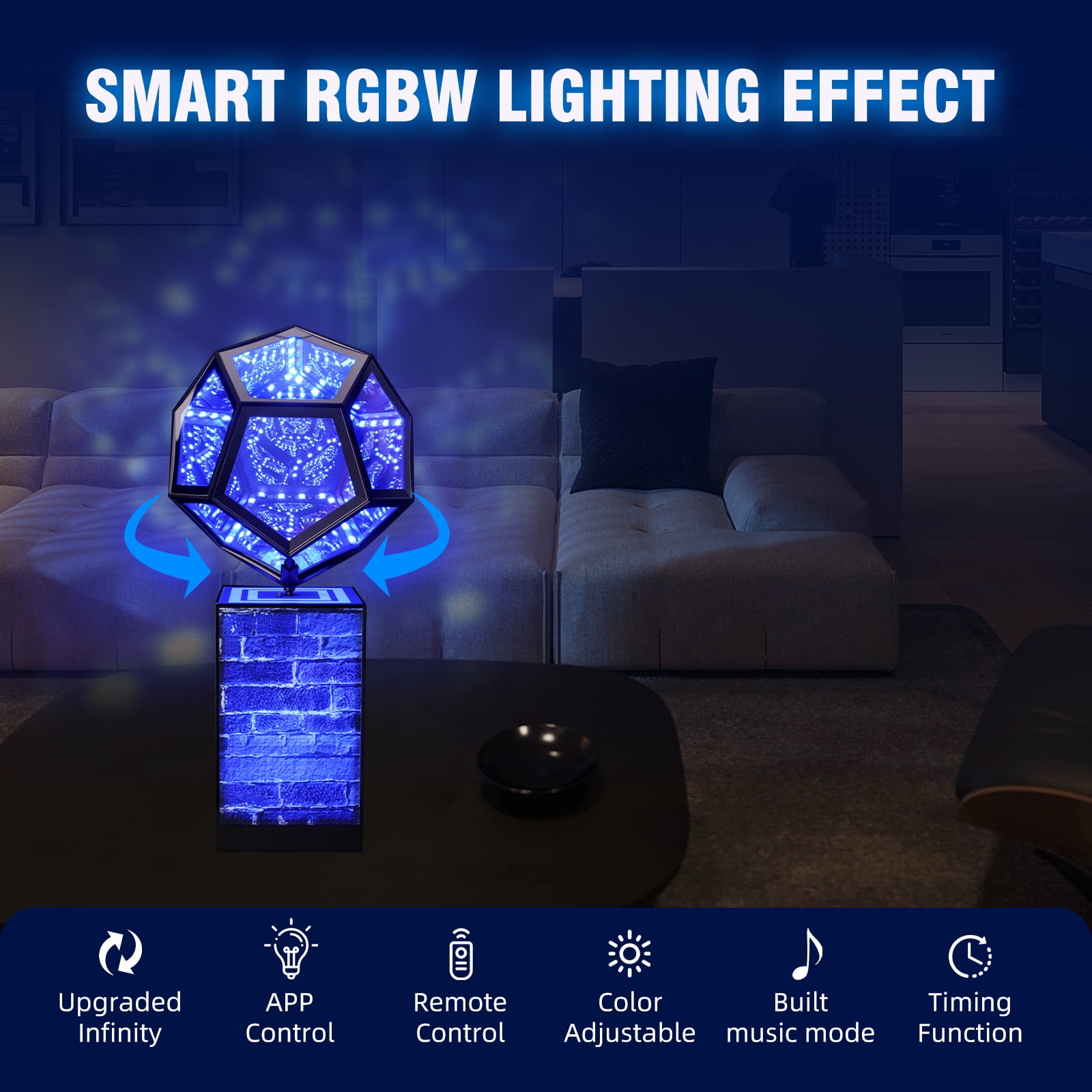 Upgraded Rotatable Infinity Mirror Light Cool LED Changing Night Light Dodecahedron Lights with Music Sync Function for USB Power Supply for Computer Game Table Birthday Gift