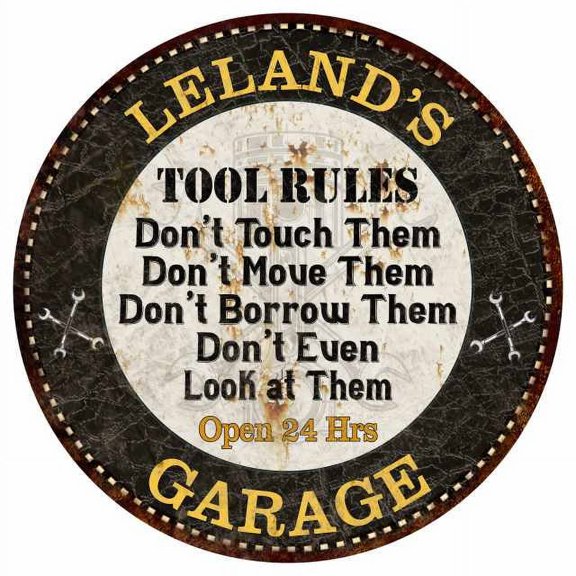 LELAND'S Garage Rules 14" Round Metal Sign Garage Bar Wall Decor 100140013312