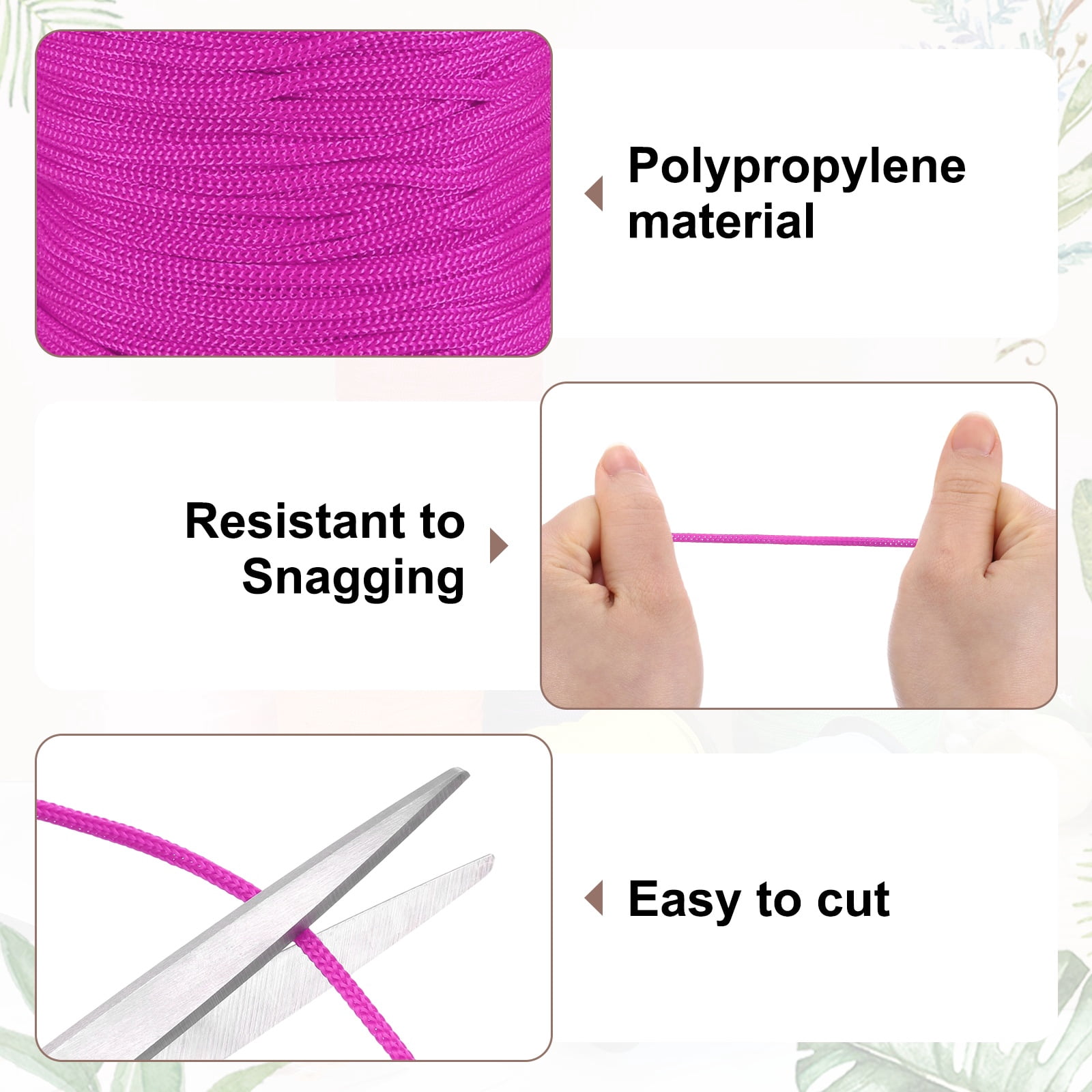 Uxcell 2 Pcs Polyester Macrame Cord, 3mm x 131 Yards Polypropylene Crochet Braided Rope Macrame Yarn for Wall Hangings Bag Craft Knitting, Purple Red