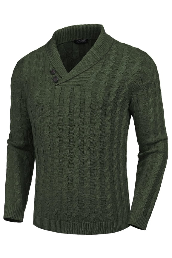 Men's Shawl Collar Pullover Sweater Slim Fit Casual Button Cable Knit Sweaters
