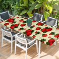 thumbnail image 2 of Beige Red Strawberry Table Cloths for 8 Foot Rectangle Tables, Spring Floral Watercolor Summer Botanical Patio Waterproof Elastic Fitted Tablecloths, Washable Rectangular Table Cover for Camping, 2 of 8