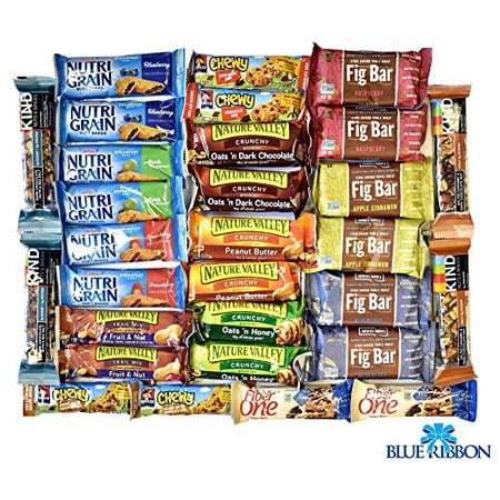 Snack Variety Pack, Healthy Bars Sampler & Care Package in an elegant Blue Ribbon Gift Box (30 count) by Blue