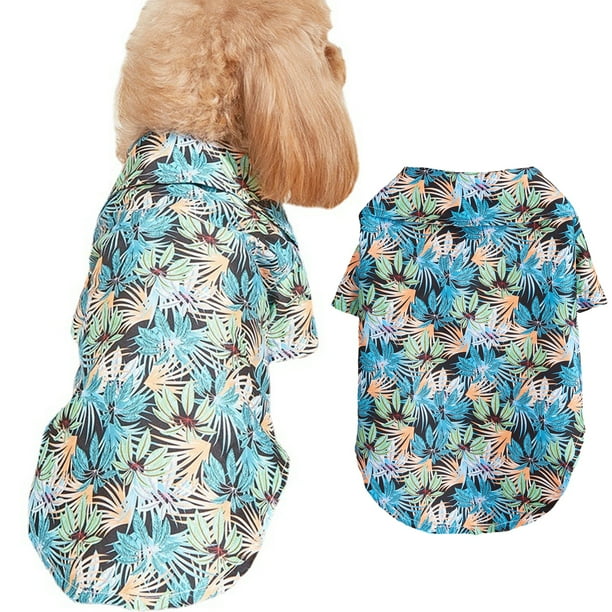 Camisa para perro Ropa hawaiana para cachorros, chaleco de solapa con estampado de hojas, camiseta tipo polo de verano, ropa para mascotas, ropa para perros (hojas hawaianas)