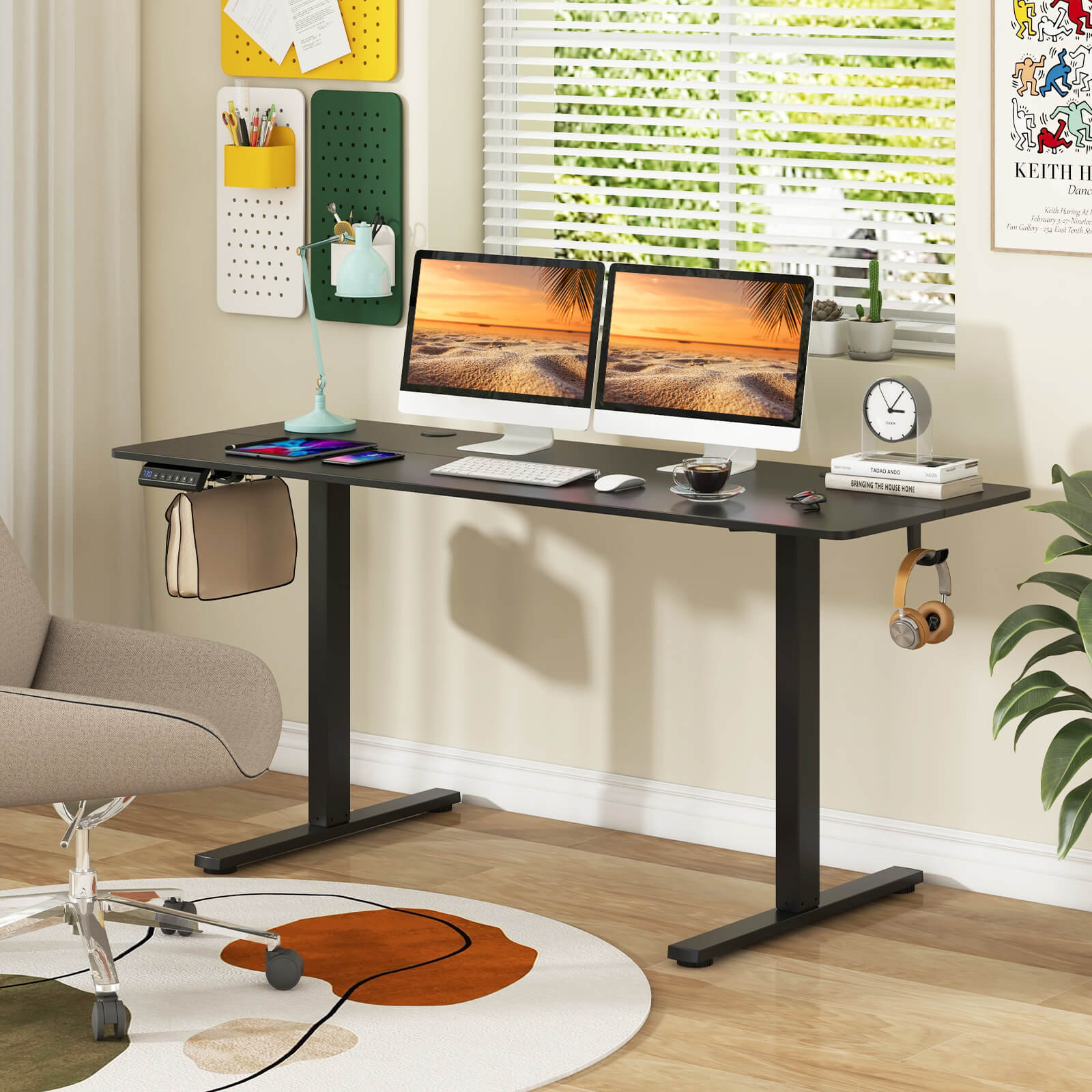 Costway 63 x 24 Inch Sit Stand Desk Height Adjustable Electric Standing Desk Black