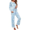 thumbnail image 3 of Women's Long Sleeve Sleepwear Soft Crew Neck Pyjama Set,Jasmine Blue, 3 of 5