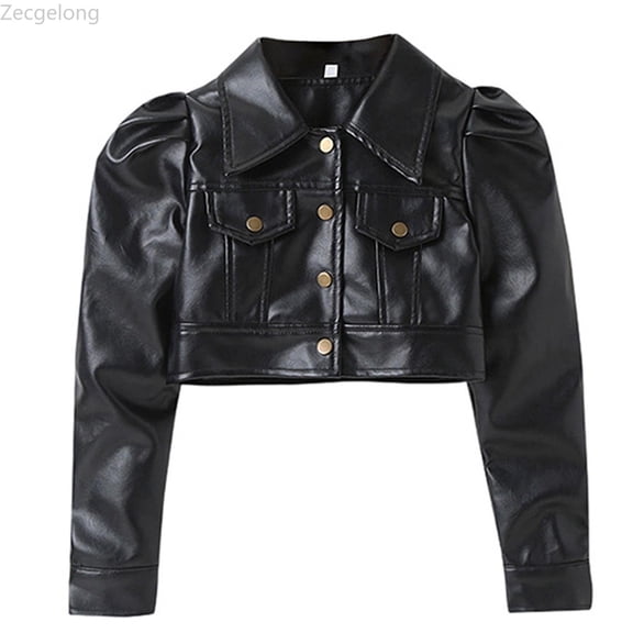 Zecgelong Toddler Girls Motorcycle Jackets Faux Coat Turn Down Collar Long Sleeve Crop Outerwear Coats