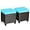 Mix Brown + Turquoise, variant on GHooa 2 Pieces Outdoor Patio Ottoman, All Weather Rattan Wicker Ottoman Seat, Patio Rattan Furniture, Outdoor Footstool Footrest Seat w/Removable Cushions