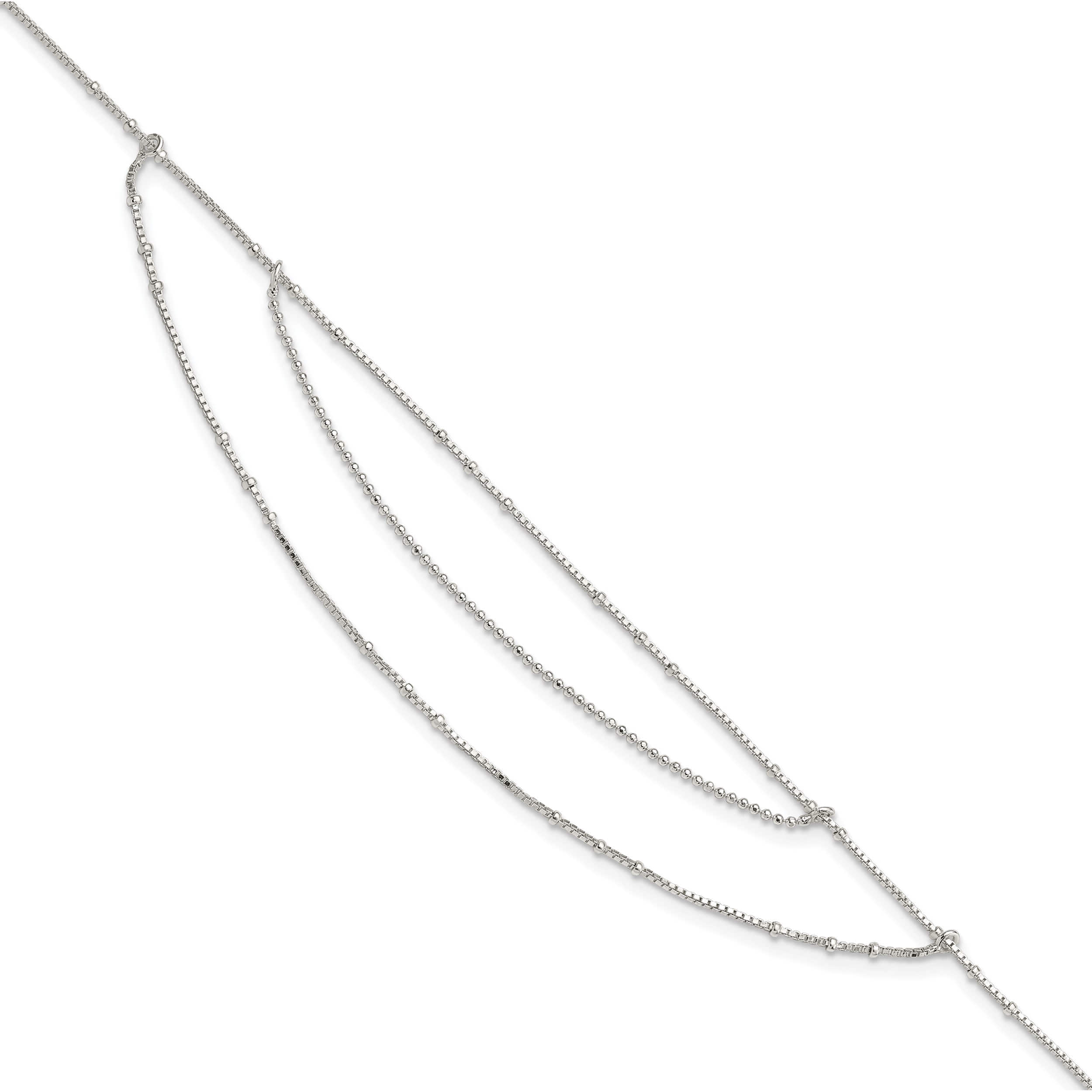 Sterling Silver Polished Multi-Strand 9In Plus 1 In Ext Anklet (9 X 0.8) Made India qg4195-9