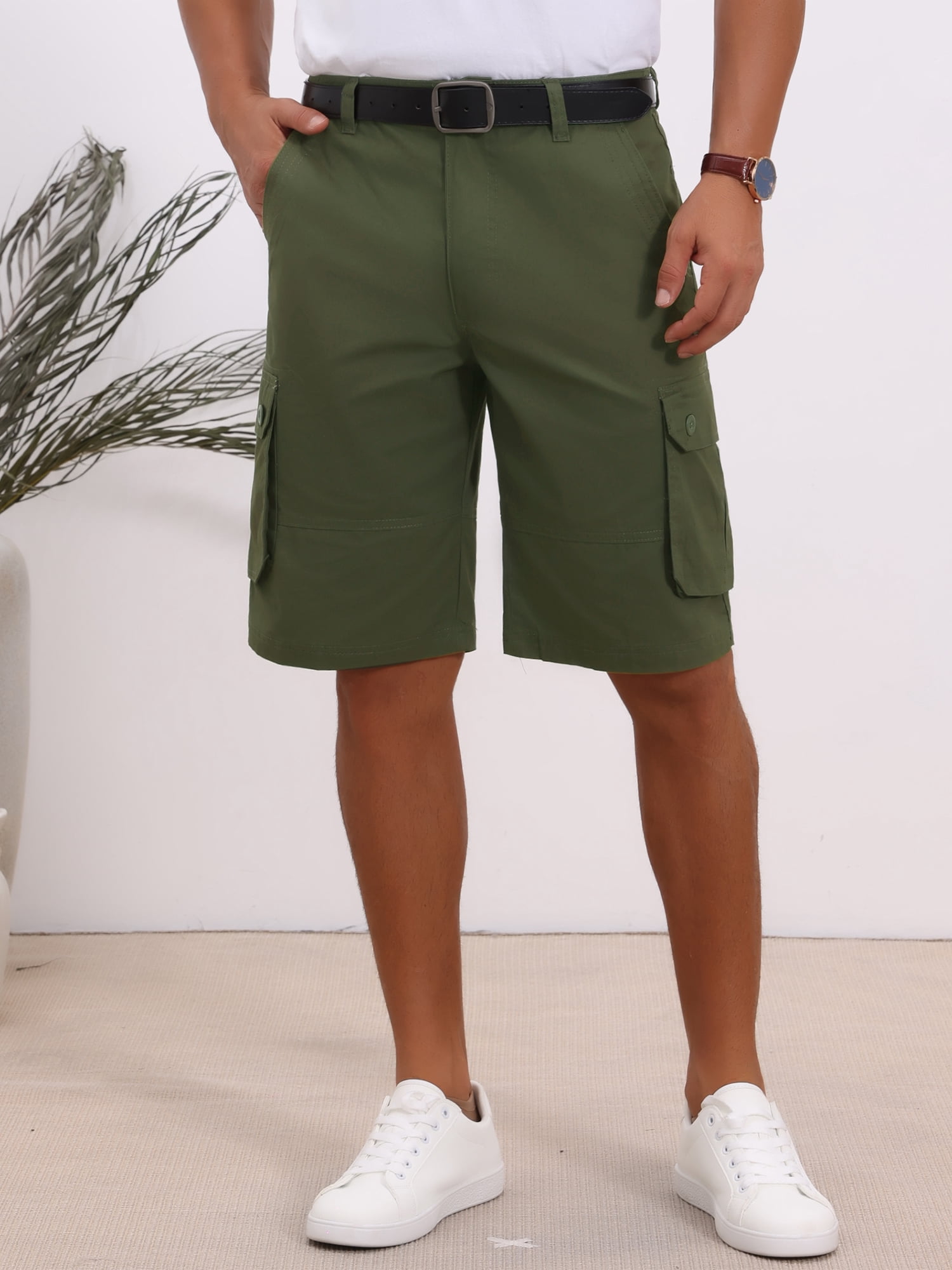 DARING DIVA Men's Short Pants Cotton Casual Camping Fishing Cargo Shorts 38 Olive Green