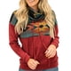 thumbnail image 3 of Sudadera holgada estampada para mujer con bolsillos, talla S, suéter de patchwork de manga larga rojo, 3 of 6