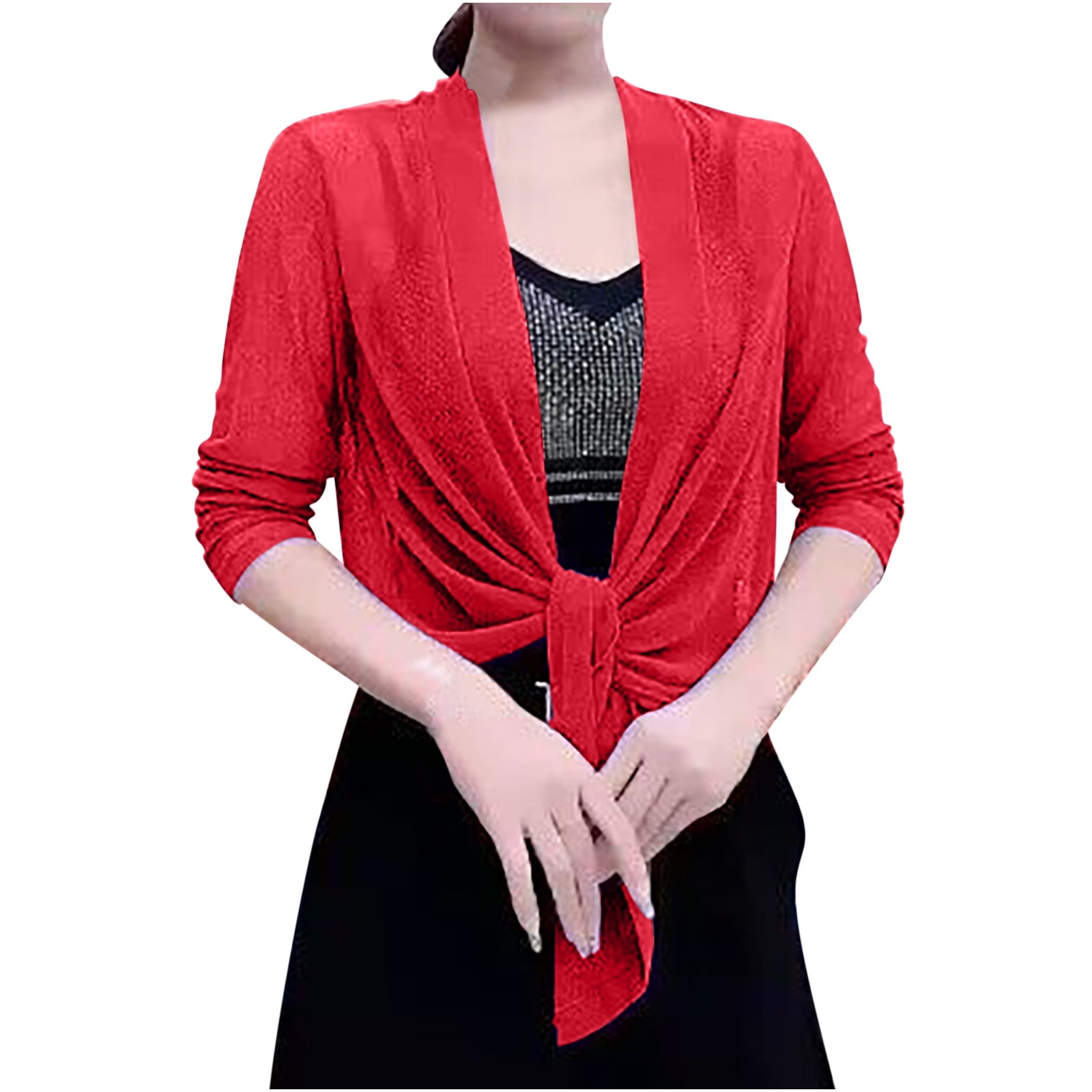 ZQGJB Shrugs for Women Bolero Shrug Long Sleeve Sheer Chiffon Tie Front