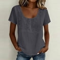 thumbnail image 2 of aohooy Linen Tops for Women Bohemian Peasant Tunic Blouse Summer Embroidered Short Sleeve U Neck Flowy Boho Gauze Tee Shirts 2026 Gray,XL, 2 of 7