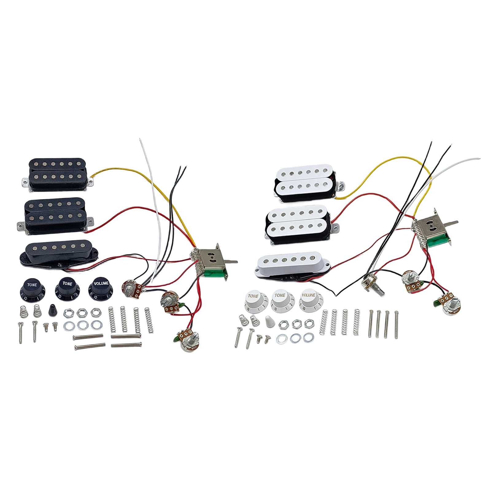 RUISINERY Single Coil Pickups with Prewired Wiring Harness 2 Tone 1 Volumes 5 Way Switches Electric Guitar Replacement Part Set