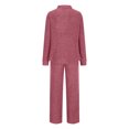 thumbnail image 4 of hxobax 2 Piece Cute Womens Pajama Sets Rib Knit Sleepwear Loungewear Collared V Neck Long Sleeve Pullover Shirts Tops and Elastic Wide Leg Pants Pjs Matching Set Nightwear Pockets,Wine,Large, 4 of 5
