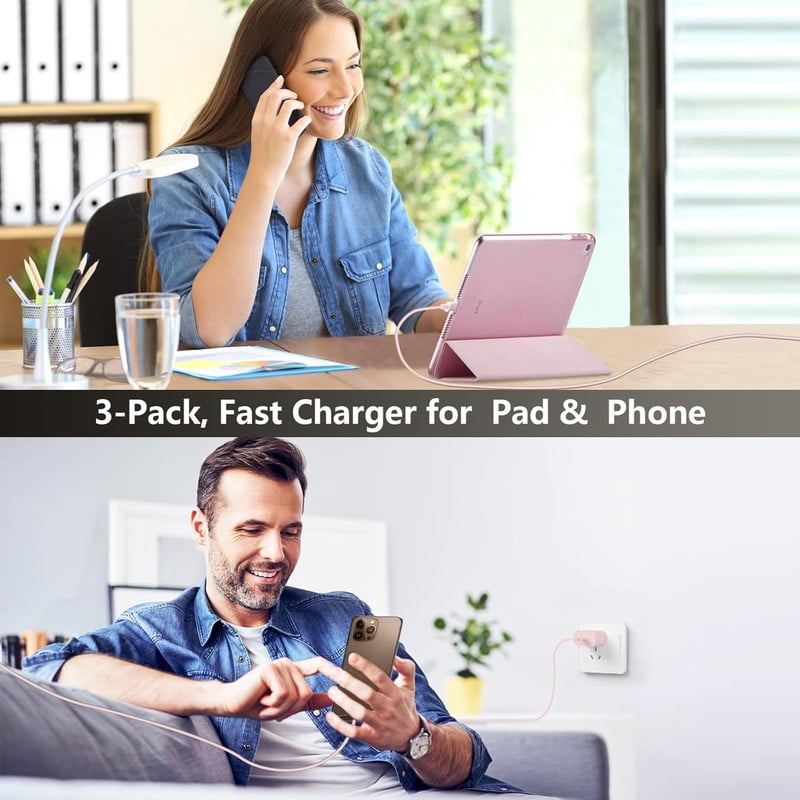 Phone Charger Fast Charging 10FT, 3Pack 20W PD USB C Block , Compatible with Phone 14 Pro 13 Pro Max 12 11 Pro Mini,pink,purple,green