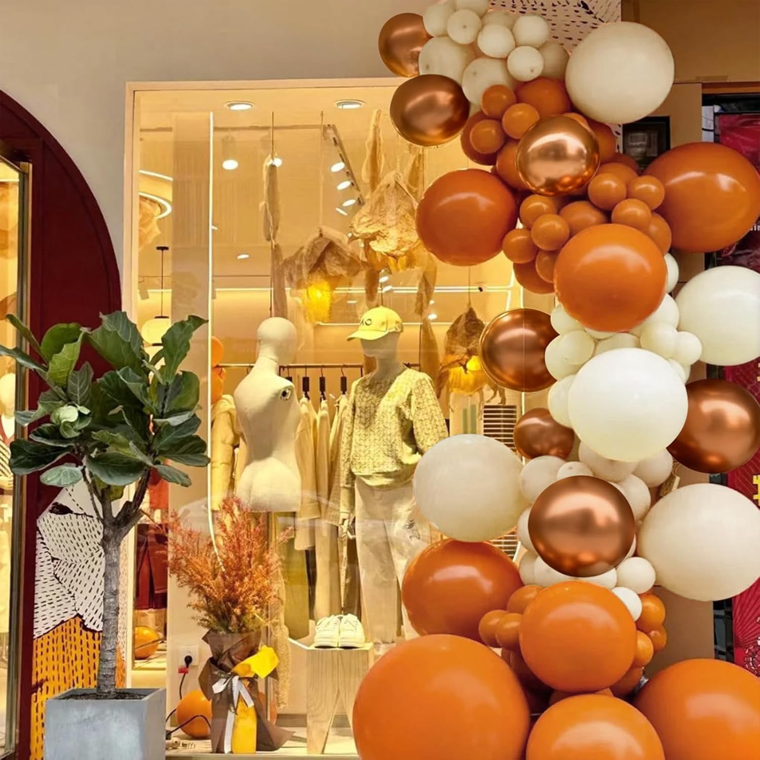 Burculy  BOrange White Gold Balloon Garland Arch Kit, 166Pcs Boho Fall Balloons for Birthday Autumn Thanksgiving Day Wedding Baby Shower Party Decorations