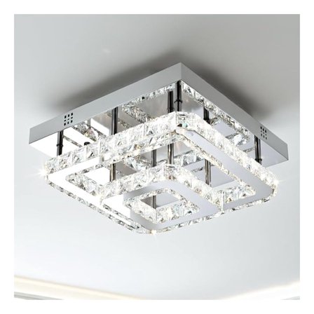 13" LED Crystal Chandelier, Square Modern Flush Mount Ceiling Light Fixture, 2-Layer K9 Crystal, 5000K, , for Living Room, Bedroom, Kitchen, Dining Room, Hallway, Foyer
