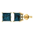 thumbnail image 2 of 4 Ct Princess Cut Studs Natural London Blue Topaz 14K Yellow Solid Solid Gold Everyday Dainty Earrings Push Back, 2 of 7