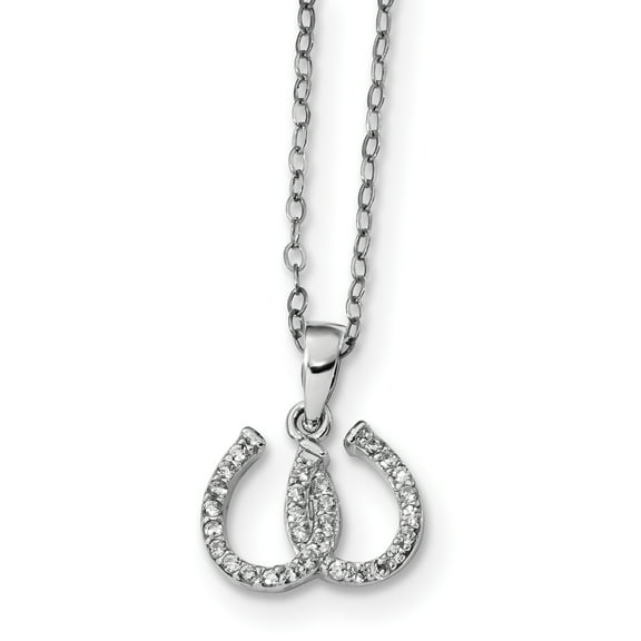 Sterling Silver Rhodium-plated CZ Double Horseshoe Necklace