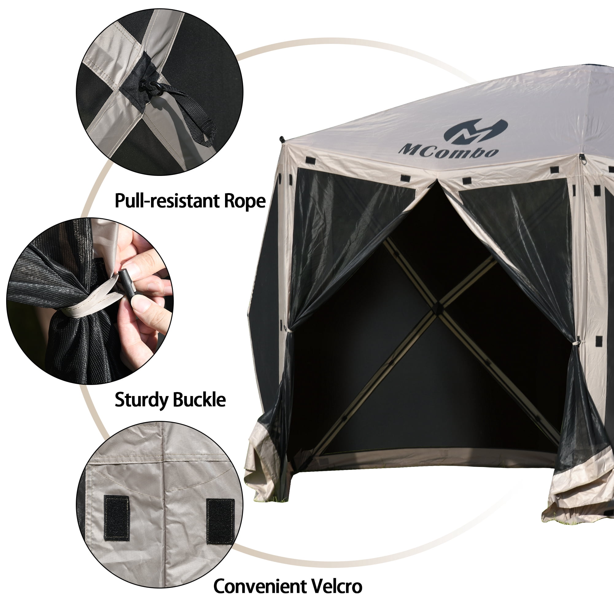 MCombo 6-Sided Gazebo Portable Pop up Tent Canopy for Party (6-8 Persons), Tan 1024