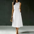 thumbnail image 2 of Bovxnpu Women Skirt Set Casual Office Outfits 2 Piece Sleeveless Crew Neck High Waisted A Line Skirts, 2 of 8