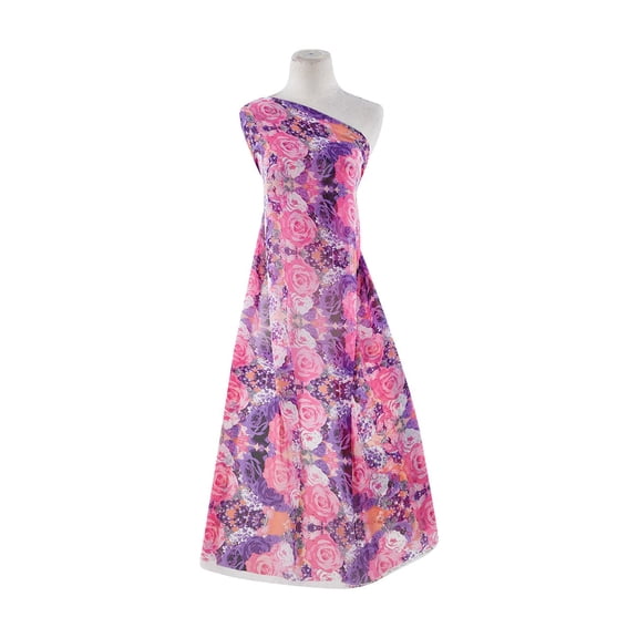 Zelouf High Multi Chiffon Print  , Sewing, DIY, Crafts Fabric by the Yard, 836 Coral/fush, 3 Yard