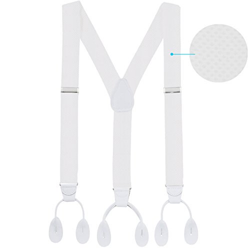 Hold'Em 100% Silk Suspenders For Men Y - Back Fancy Solid Button End Dress Suspender Made in USA - Many Colors and Designs Perfect for Tuxedo - White Pin Dot