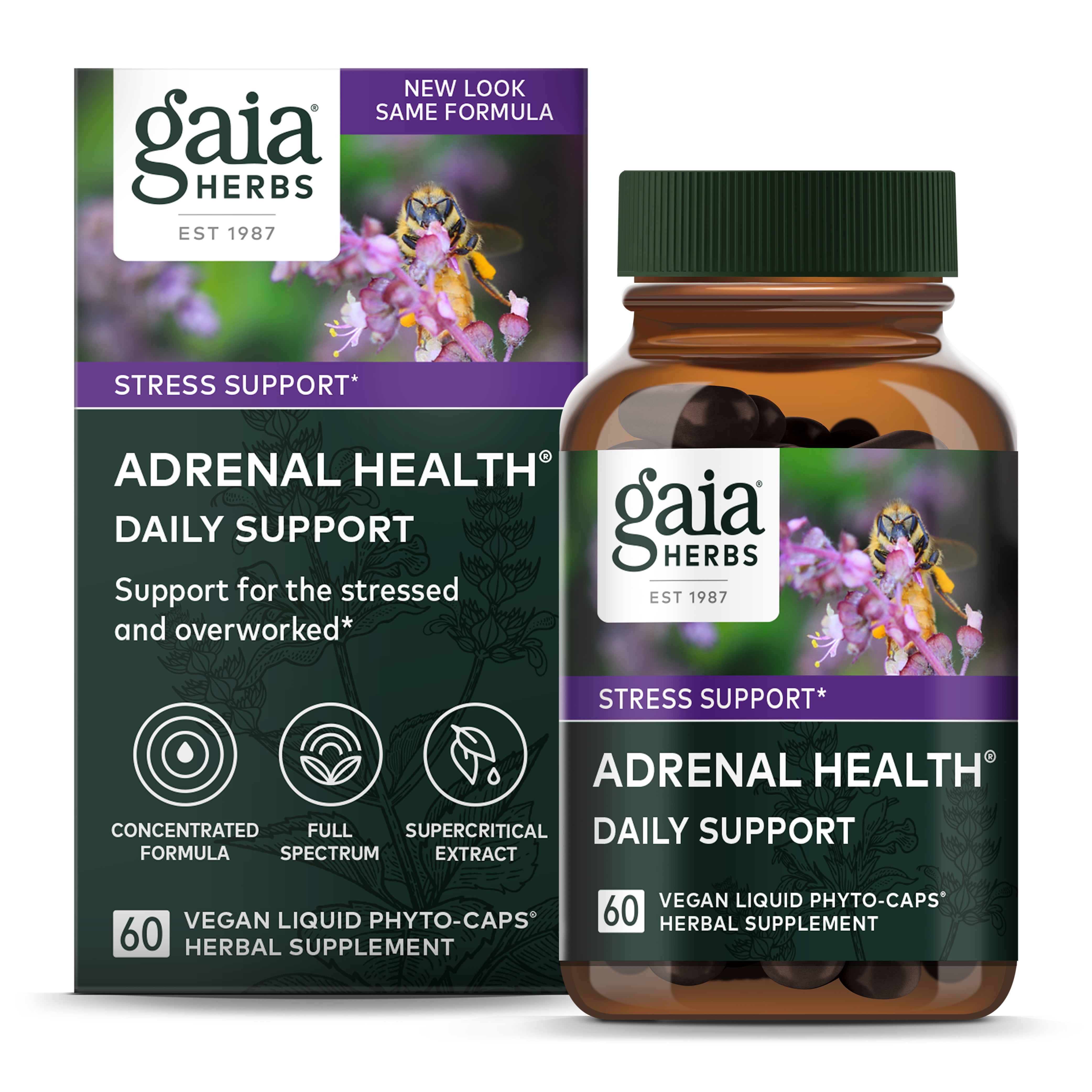 Gaia Herbs Adrenal Health Daily Support - With Ashwagandha, Holy Basil & Schisandra - Herbal Supplement to Help Maintain Healthy Energy and Stress Levels - 60 Liquid Phyto-Capsules (30-Day Supply)