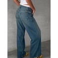 thumbnail image 6 of Women Y2k Low Rise Baggy Jeans Loose Fit Boyfriend Straight Wide Leg Trendy Stretch Long Denim Pants Washed Blue XS, 6 of 7
