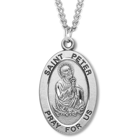 Heartland Store Men's Sterling Silver Oval Saint Peter Necklace with Endless 24" Chain| USA Made