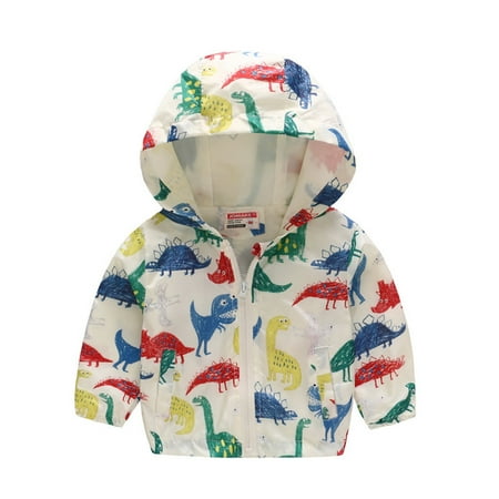 

ZMHEGW Baby Boys Girls Cartoon Dinosaur Rainbow Camouflage Zip Windproof Hooded Trench Lightweight Windbreaker Casual Outerwear