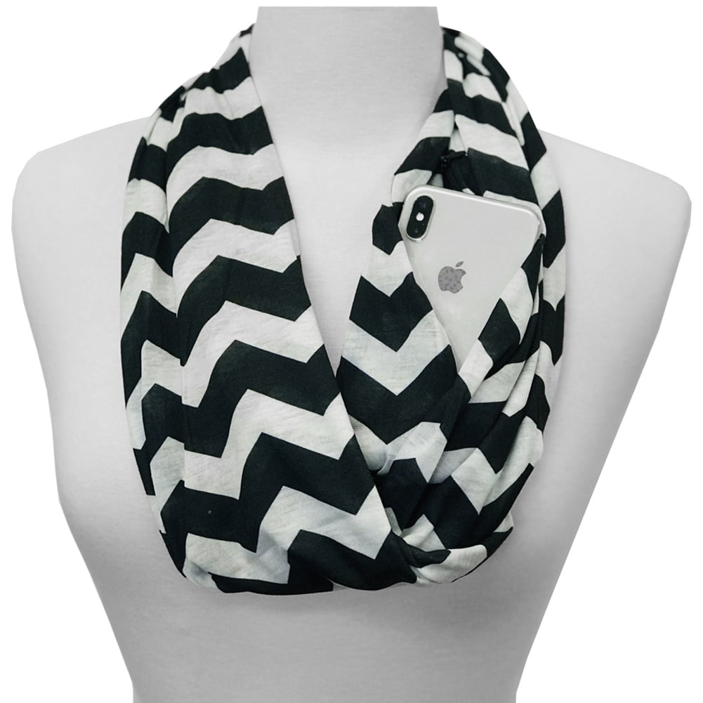Women's Chevron Patterned Infinity Scarf with Zipper Pocket