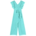 thumbnail image 5 of Zaldita Kids Girls Summer Cape Sleeve Romper Casual Jumpsuit V Neck Chiffon Party Wide Leg Pants Turquoise 12, 5 of 7