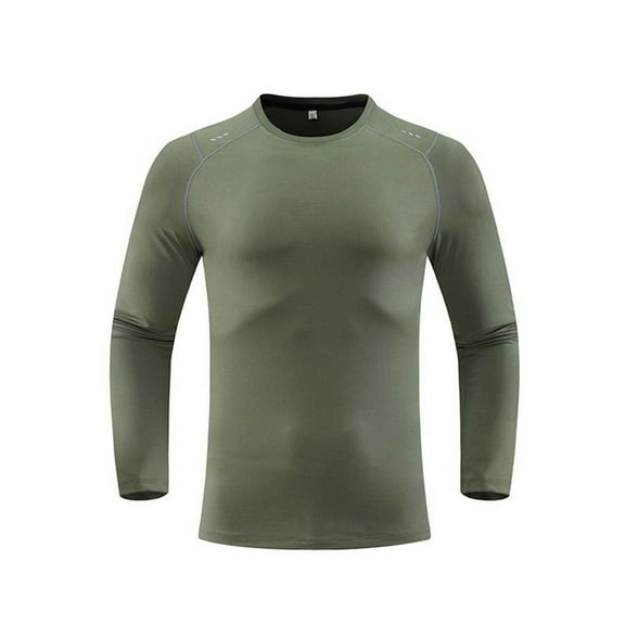 QUNYINEY Crew Neck Tshirts Shirts for Men Green Athleisure Solid Long Sleeve Tops Workout Pullover Skinny Quick-Dry Drop Shoulder T-Shirts