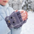 thumbnail image 5 of allydrew Winter Warm Cute Cat Fingerless Gloves for Girls, Convertible Flip Top Half Finger Mittens, Purple, 5 of 6