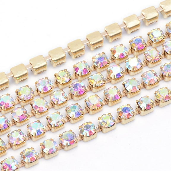 Brass Rhinestone Strass Chains Rhinestone Cup Chains Raw(Unplated) Nickel Free AB 2.6mm 10yards/bundle