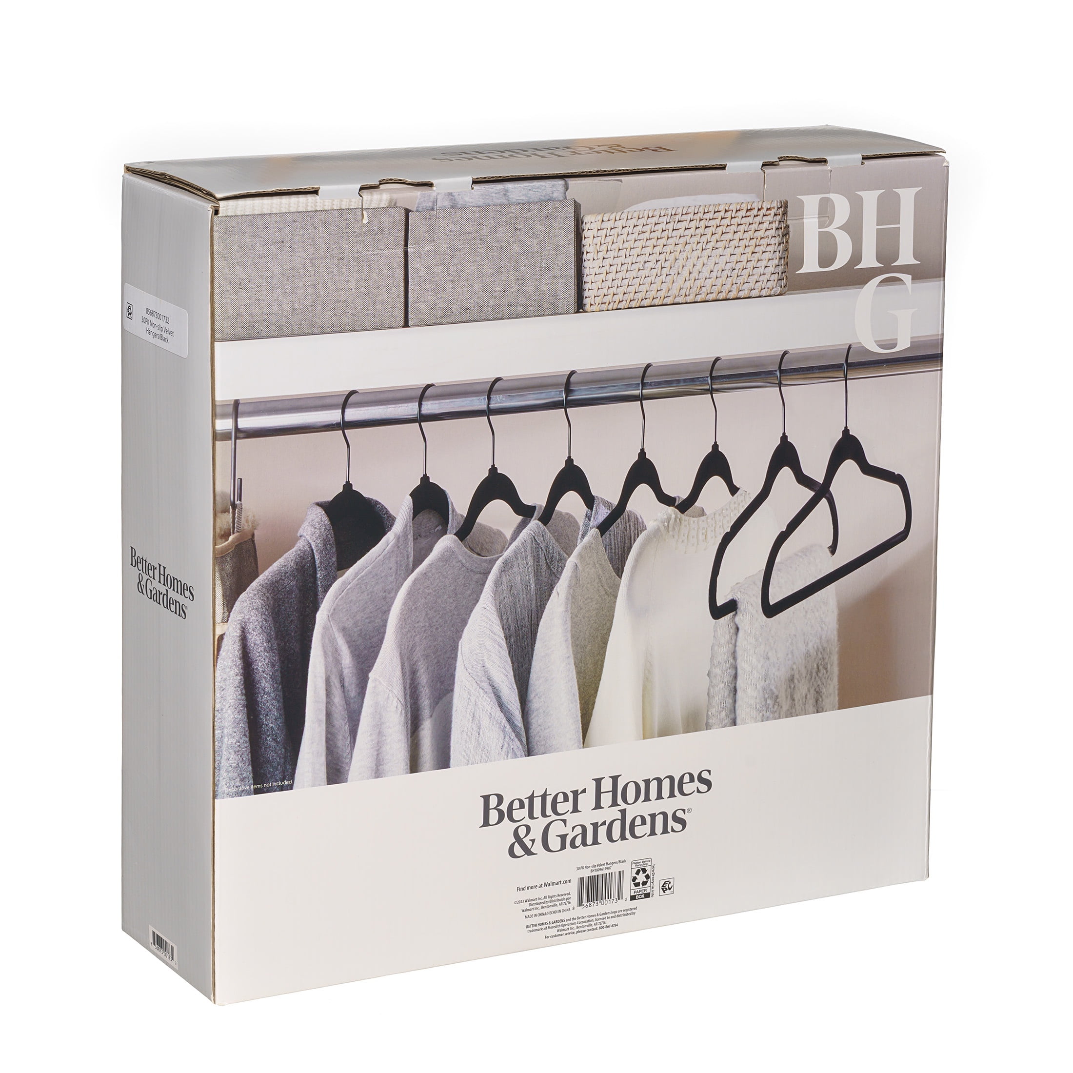 Better Homes & Gardens Velvet Adult Clothing Hangers, Black, Non-Slip, Space Saving, 30 Count