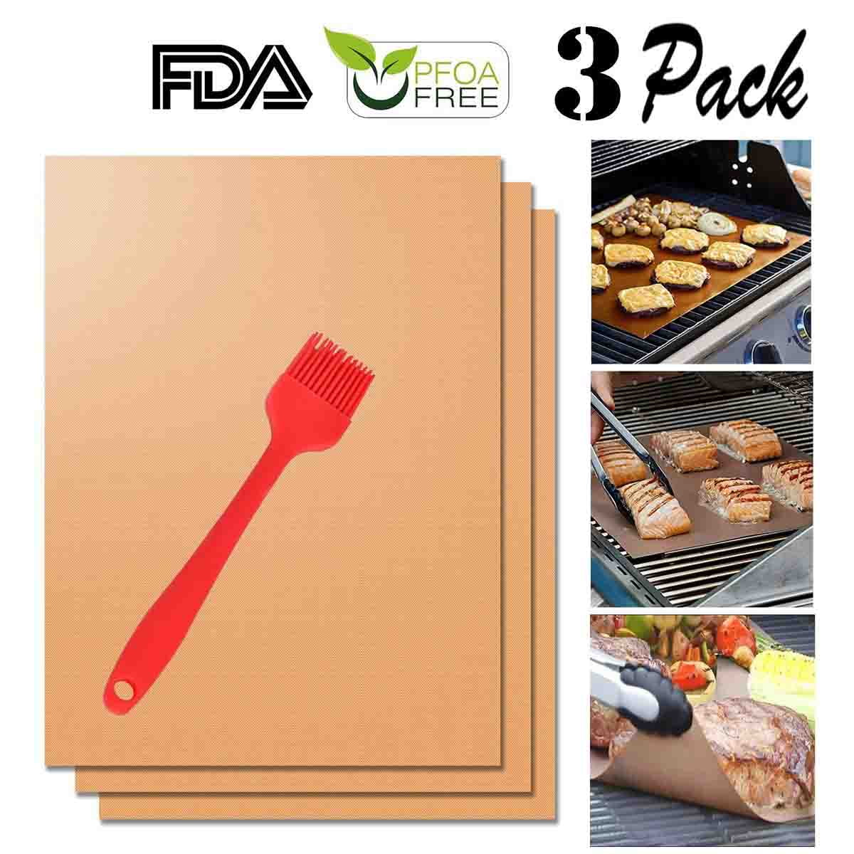 Copper Grill Mat Sets of 3 NonStick BBQ Mats FDAApproved, Reusable