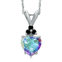 Gem Stone King 14K White Gold Mercury Mist Mystic Topaz and Black Diamond Pendant Necklace for Women | 1.04 Cttw | Gemstone November Birthstone | Heart Shape 6MM | With 18 inch Chain